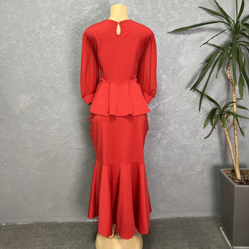 Women's Clothing new mesh splicing solid color hot diamond two piece set_voghion.com
