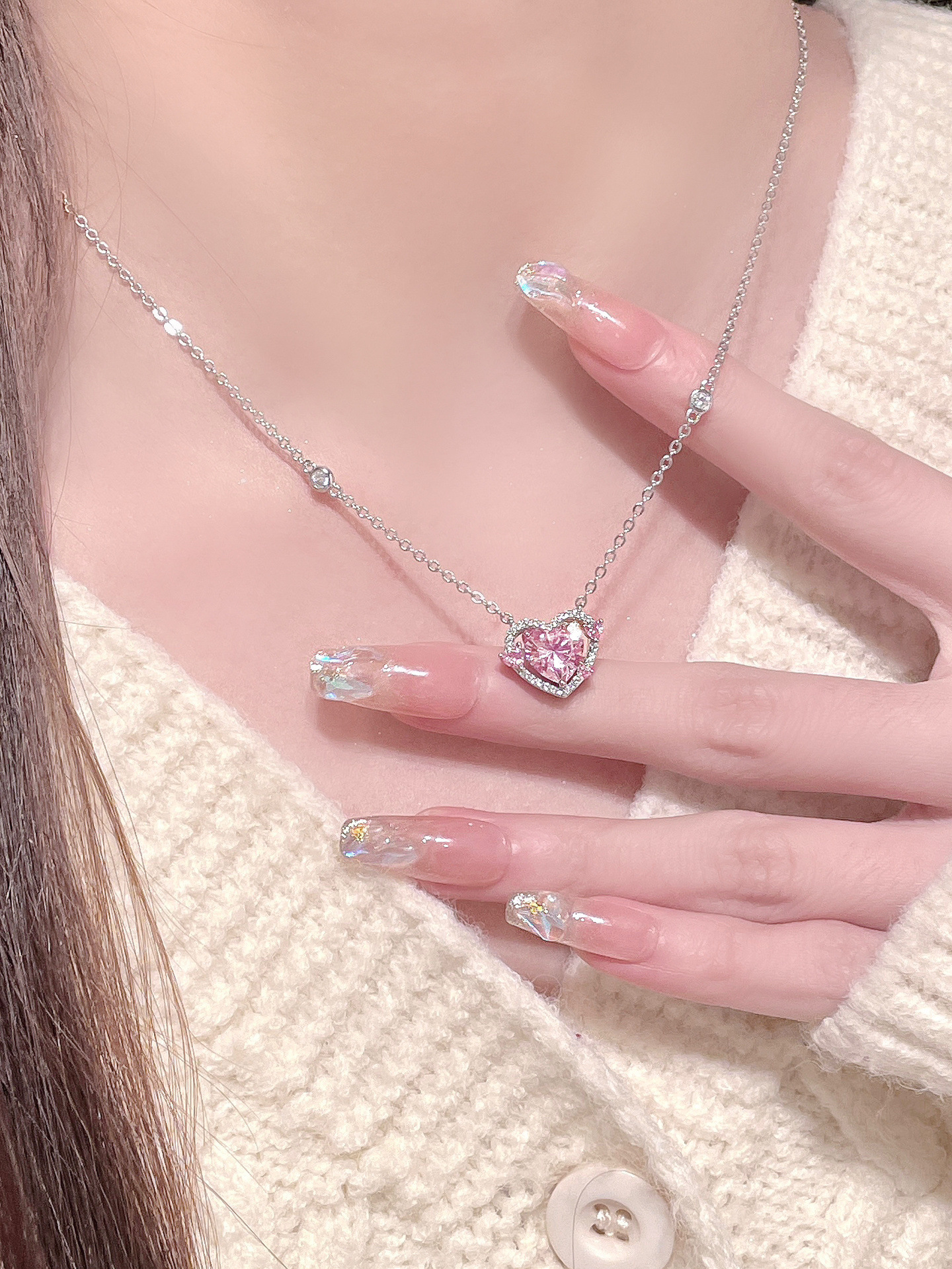 10g Weight Zircon Inlay Material Bracelets, Necklace Classification 1 Piece Quantity Elegant Lady Heart Shape Zircon Sterling Silver Wholesale Bracelets Necklace
