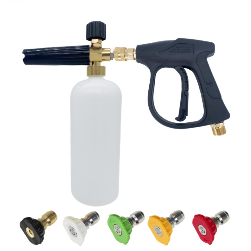 Máquina de limpieza de alta presión transfronteriza PA espuma de aluminio 1 / 4 pistola de pulverización lavadora de automóviles doméstica con boquilla de pulverización de cinco colores conjunto de pistola de agua