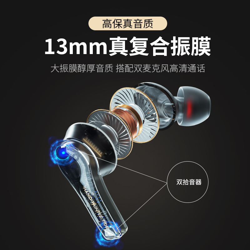 LULE蓝牙耳机TS-200独立双芯透明触控智能TWS运动入耳式耳麦代发