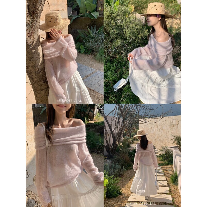 Special Offer, No Refunds or Exchanges【Miss Miss Home】Superfine Wool Mohair One-Shoulder Sweater 13627