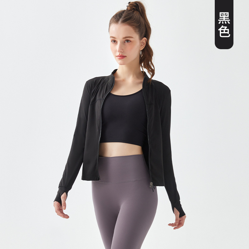 Nueva chaqueta deportiva transfronteriza Ropa de entrenamiento de manga larga para mujer, primavera y otoño, cardigan de yoga superior para correr ropa de yoga blusa