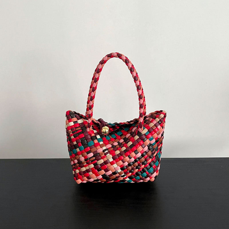 Hand-Woven Colorfulful Vegetable Basket Bag for Women, High-End, Accessible Luxury, Versatile Commuter Goatskin Satchel Shoulder Crossbody Bag