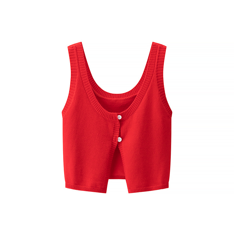 00HM-2738 two-button knitted vest Korean women's wholesale 2025 spring and summer new fashion inside and outside wear