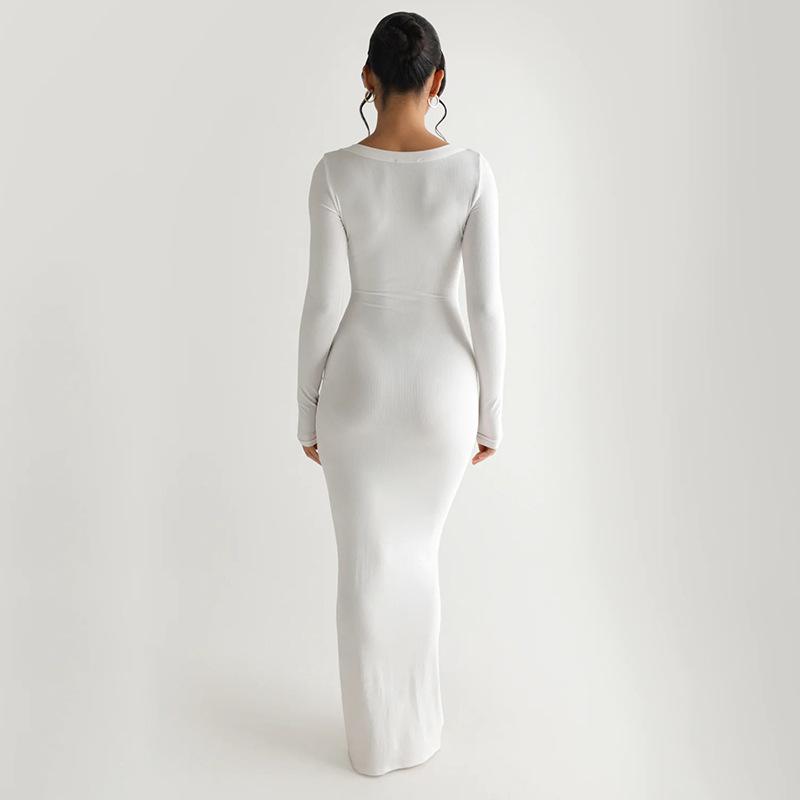 Women's Bodycon Dress Sexy Square Neck Long Sleeve Solid Color Maxi Long Dress Daily display picture 4