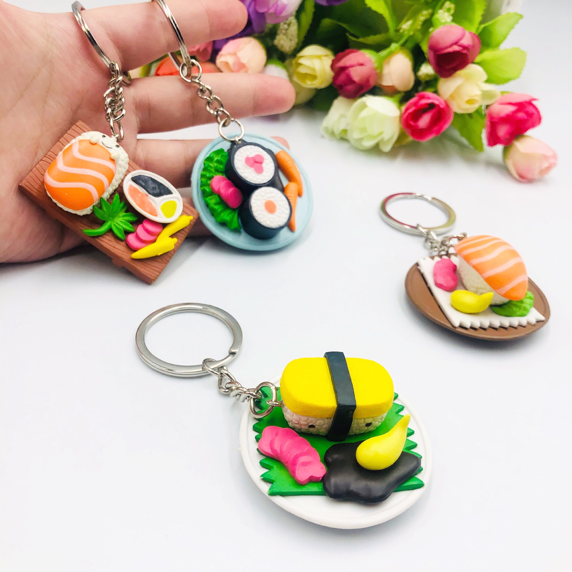 Venta caliente simulación japonés sushi llavero bolsa Ropa Comida artesanal pequeño regalo suministro transfronterizo