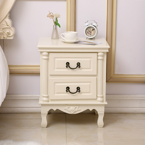 BB4C wholesale European style bedside table for bedroom simple modern multifunctional white gold painted solid wood carved French style