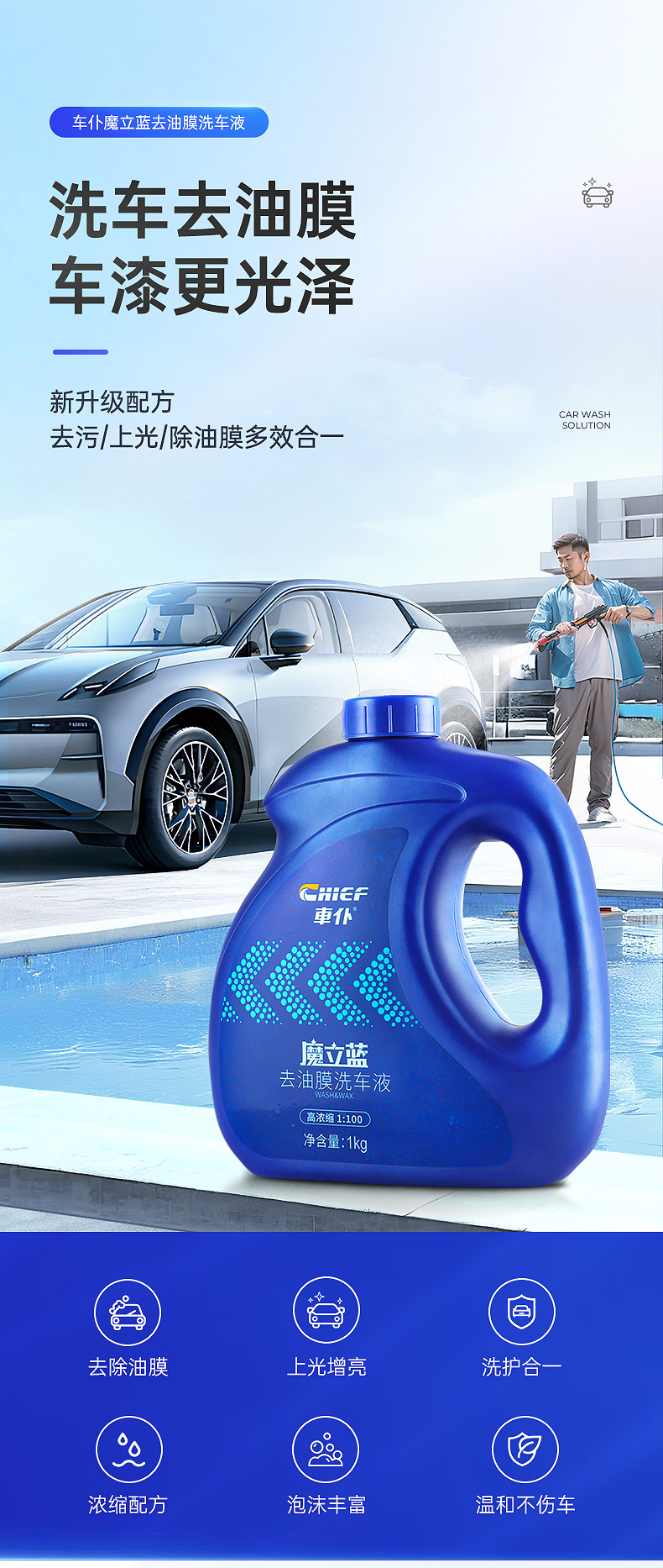Car Cleaner Magic Blue Oil Film Remover Multi-Function High Foam Cleaner Powerful Car Stain Removal Cleaning Agent Universal