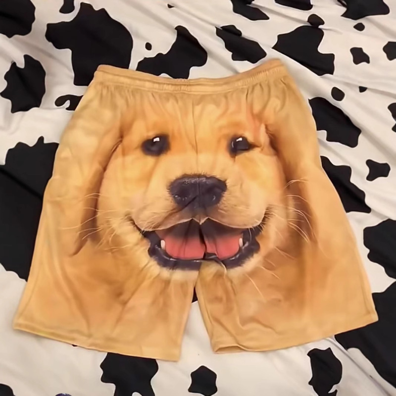 New Golden Hair Dog Head Holiday Casual Beach Pants 3D Printed Funny Men's European and American Fashion Couple Funny Shorts