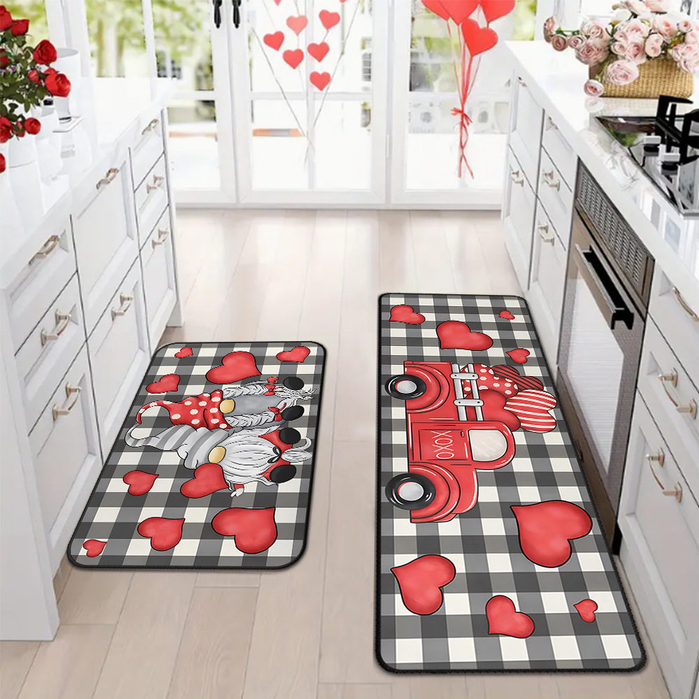 Amazon día de San Valentín alfombra de piso de cocina doméstica dos piezas conjuntos de alfombra de piso resistente a la suciedad y alfombra de puerta de entrada