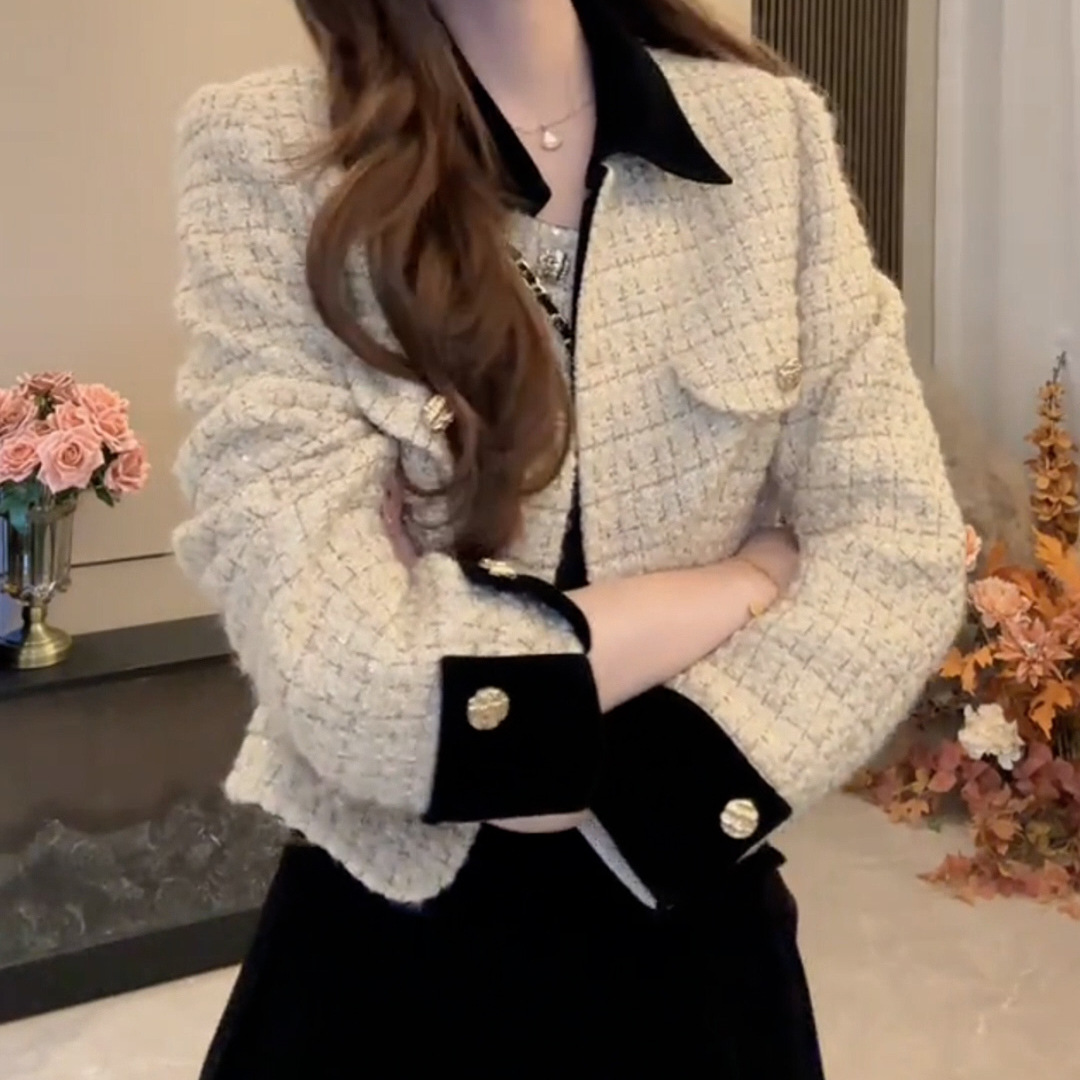 Elegant Socialite Exquisite Short Jacket for Women Autumn and Winter 2025 New French Woven Tweed Lapel Top