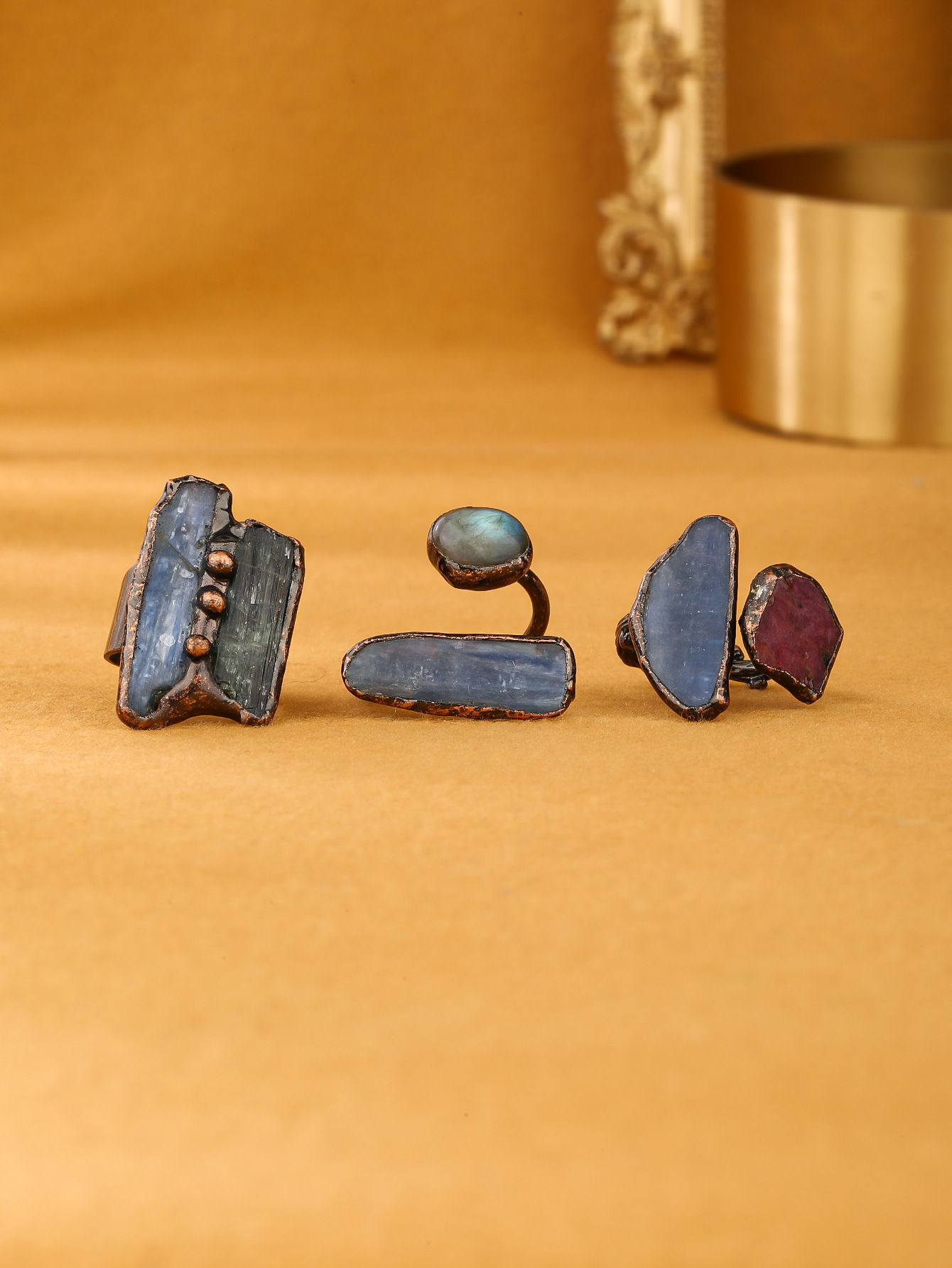 25g Weight Natural Stone, Crystal Inlay Material Open Rings Classification Adjustable Ring Size 1 Piece Quantity Daily Occasion Copper Material Geometric Pattern All Seasons Season Unisex Gender Inlay Design Retro, IG Style Style IG Style Retro Geometric Copper Inlay Natural Stone Crystal Unisex Open Rings Punk Rings 9