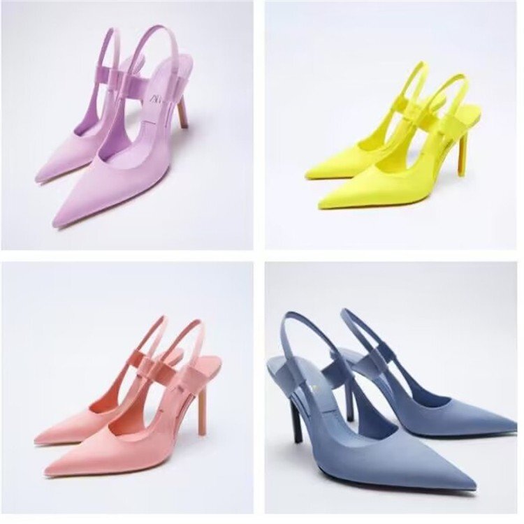 Foreign Trade Pointed Shallow High-heeled Shoes ZA Same Style 2022 New Style Baotou Rear Trip with Dew-heeled Stiletto Heel High-heeled Sandals for Women