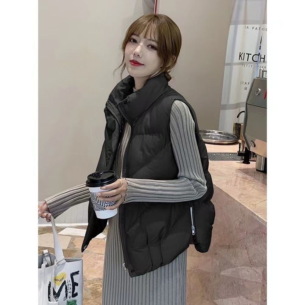 다운 코튼 조끼 2023 가을과 겨울 새로운 스타일 외부 코튼 코트를 입고 두꺼운 민소매 조끼 유행 올 매치 재킷 여자 겨울