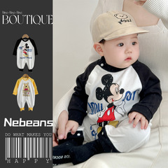 Baby clothes for 0-2 years, spring and autumn long-sleeved one-piece for boys and girls, trendy cotton soft cartoon onesie crawling suit