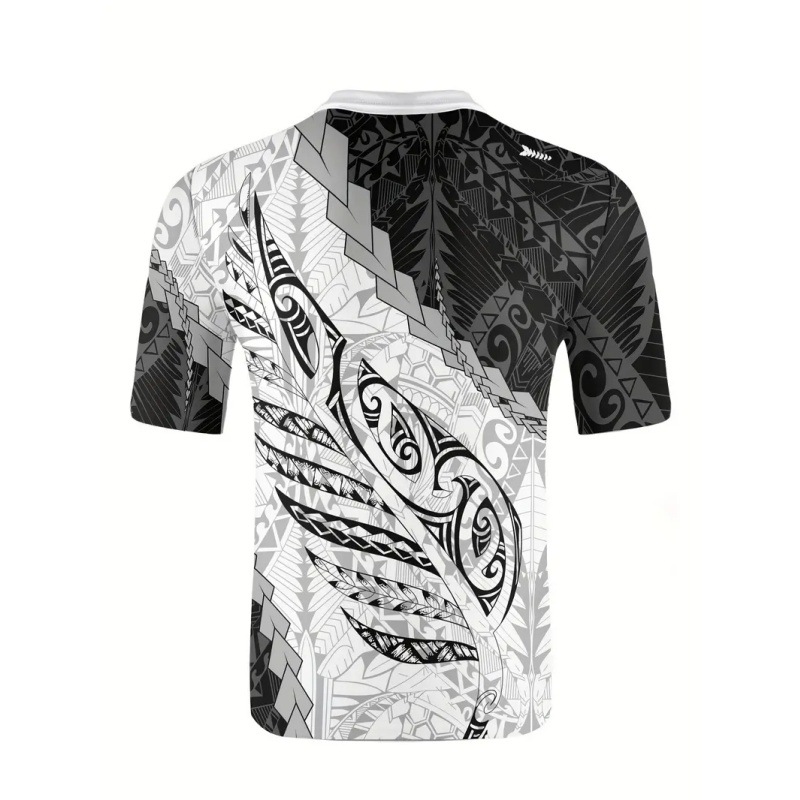 Venta caliente color de contraste abstracto hojas geométricas impresión 3D hombres calle alta todo fósforo solapa de hombro suelta cremallera camisa POLO