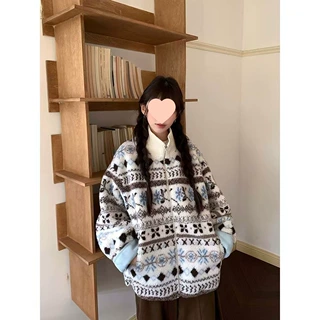 【广州布原版做法】冬季新款费尔岛毛领外套女加厚保暖开衫长袖上