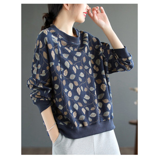 2024 Vintage Artistic Bubble Lattice Pullover Printed Round Neck Sweater