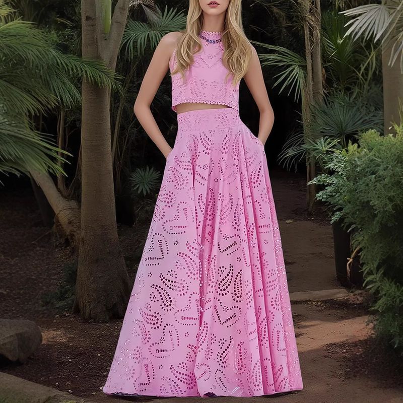 ヨーロッパとアメリカのアマゾン貿易クロスボーダー婦人服カジュアルファッションノースリーブポケットロングスカートドレスツーピーススーツ女性用|undefined