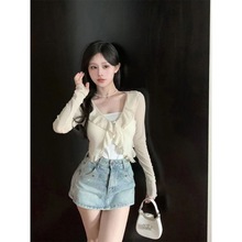 温柔纯欲别致银丝木耳边防晒衣外套女夏薄开衫外搭小坎肩上衣