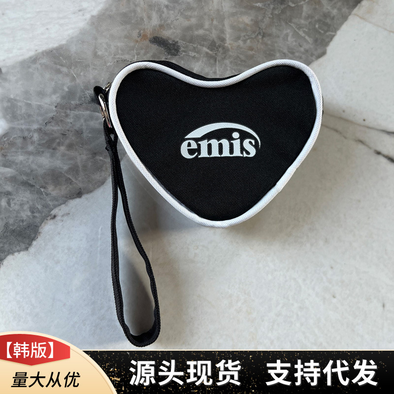 韩国emis 爱心零钱包韩版手腕小包帆布钥匙包证件收纳包 一件代发