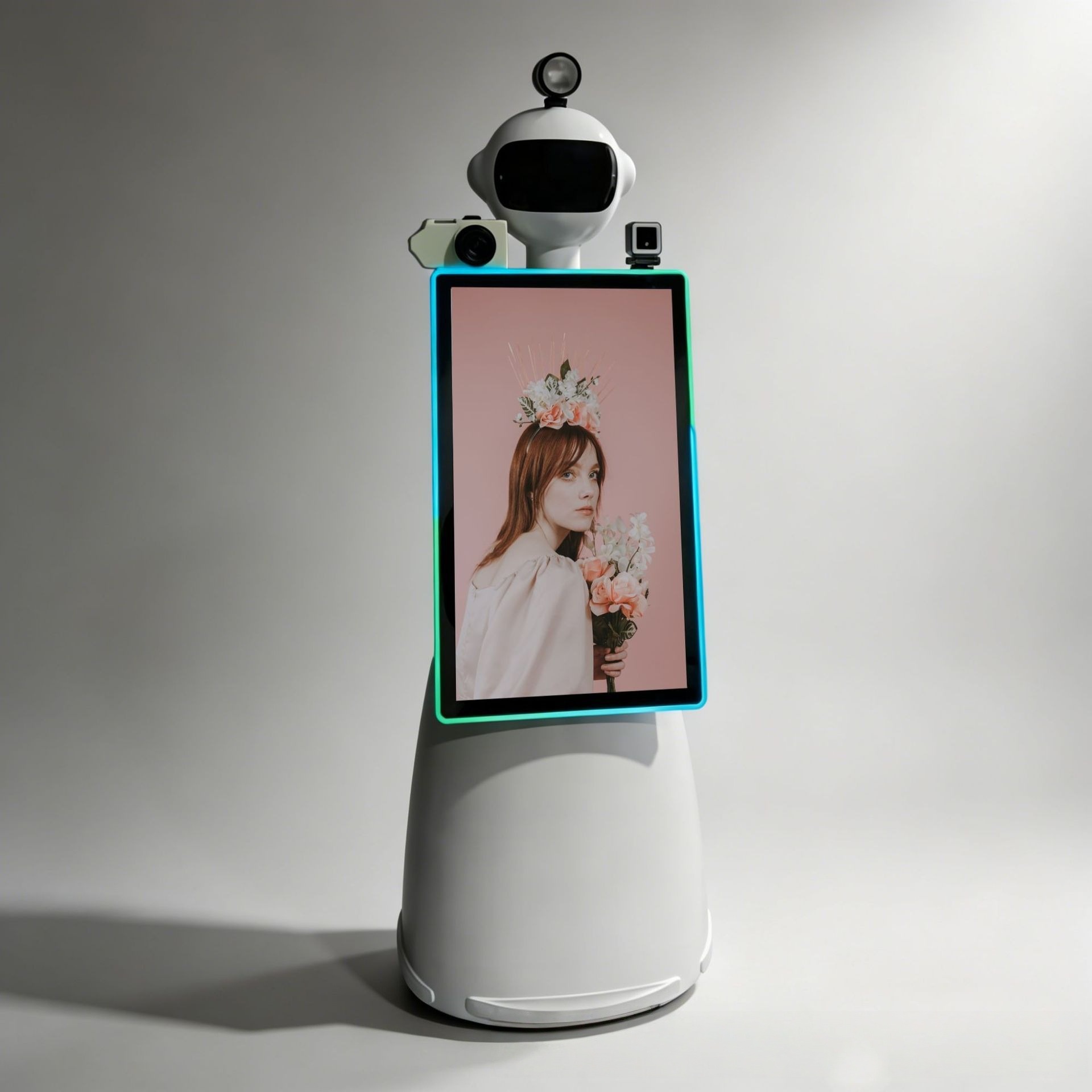 32 pulgadas robot cabina de fotos software AI inteligente APP control robot de pantalla táctil para fiesta de boda