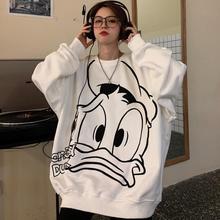 春秋薄款美式唐老鸭卫衣女学生韩版宽松潮牌百搭慵懒风上衣外套bf