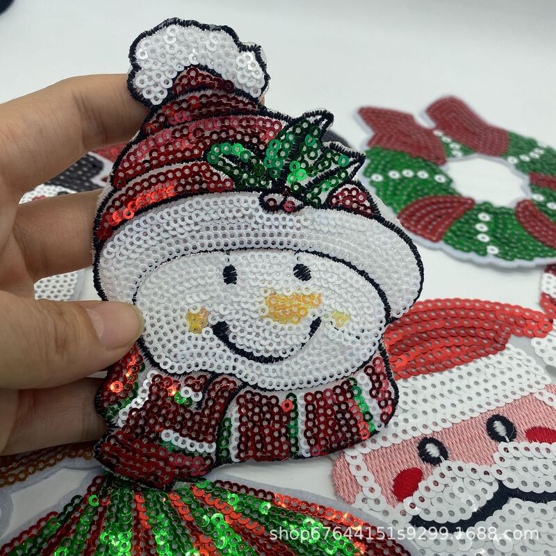 サンタクローススパンコール刺繍コンピュータ刺繍衣類靴と帽子布ステッカーハンドアカウント DIY パッチステッカー刺繍手縫い|undefined