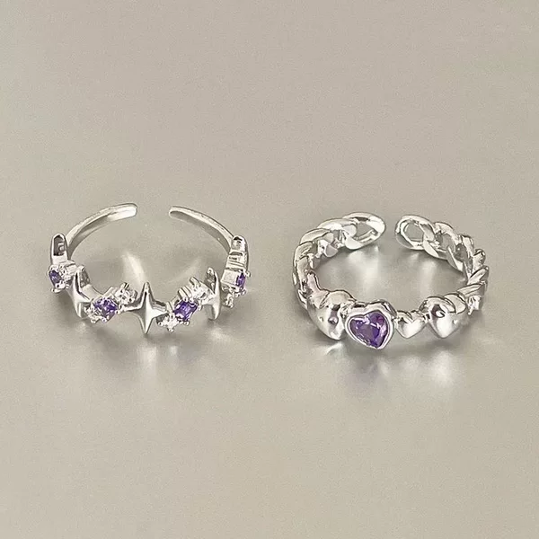 ins sweet style purple diamond lovely zircon open ring female four Awn star niche cold style light luxury personality ring