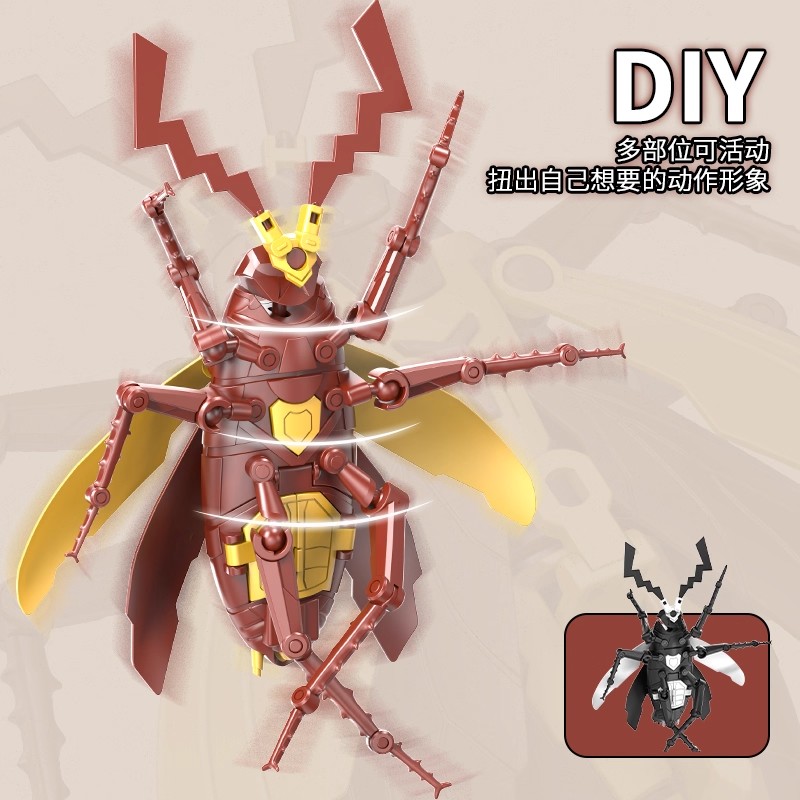Transfronterizo doble cola de caballo cucaracha pesada multiarticulado movible ensamblaje de bloques de construcción modelo humano adornos juguetes regalos al por mayor