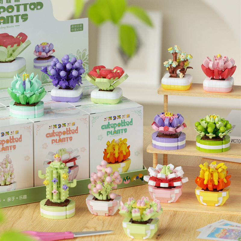 Compatible con ledo carne plantas de flores altas cactus en maceta bloques de construcción ensamblaje juguetes adornos regalos del día del maestro al por mayor