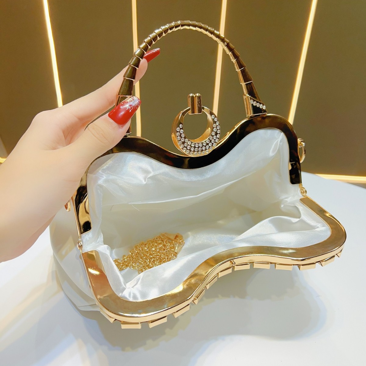 Vintage Pleated Evening Clutch Large Capacity Shoulder Bag Women_voghion.com