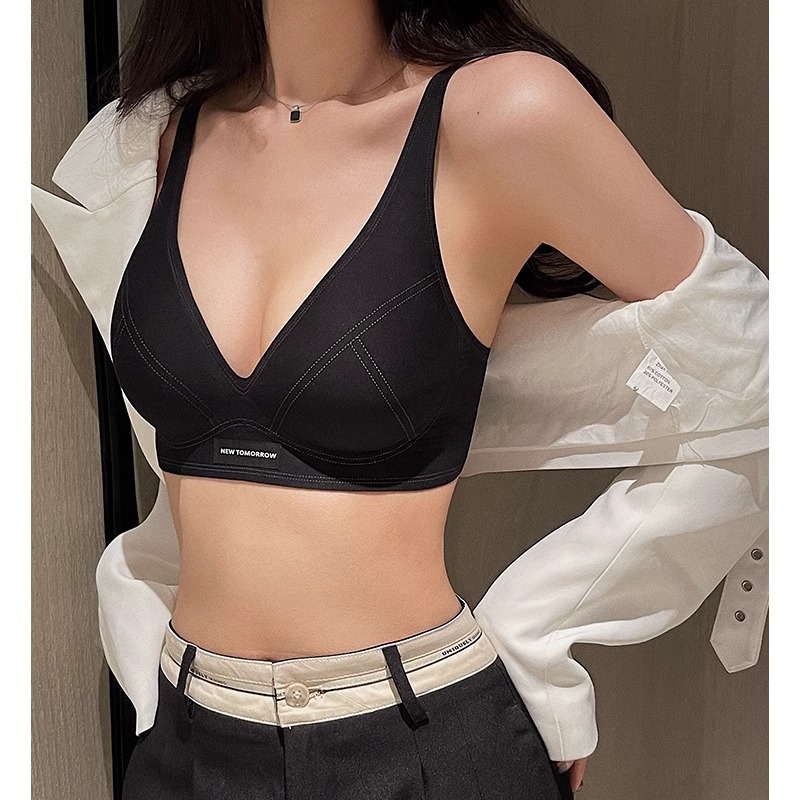 plain muscle cloud feeling underwear women's small chest gathered without steel ring breast anti-sagging jelly soft support no-trace text bra