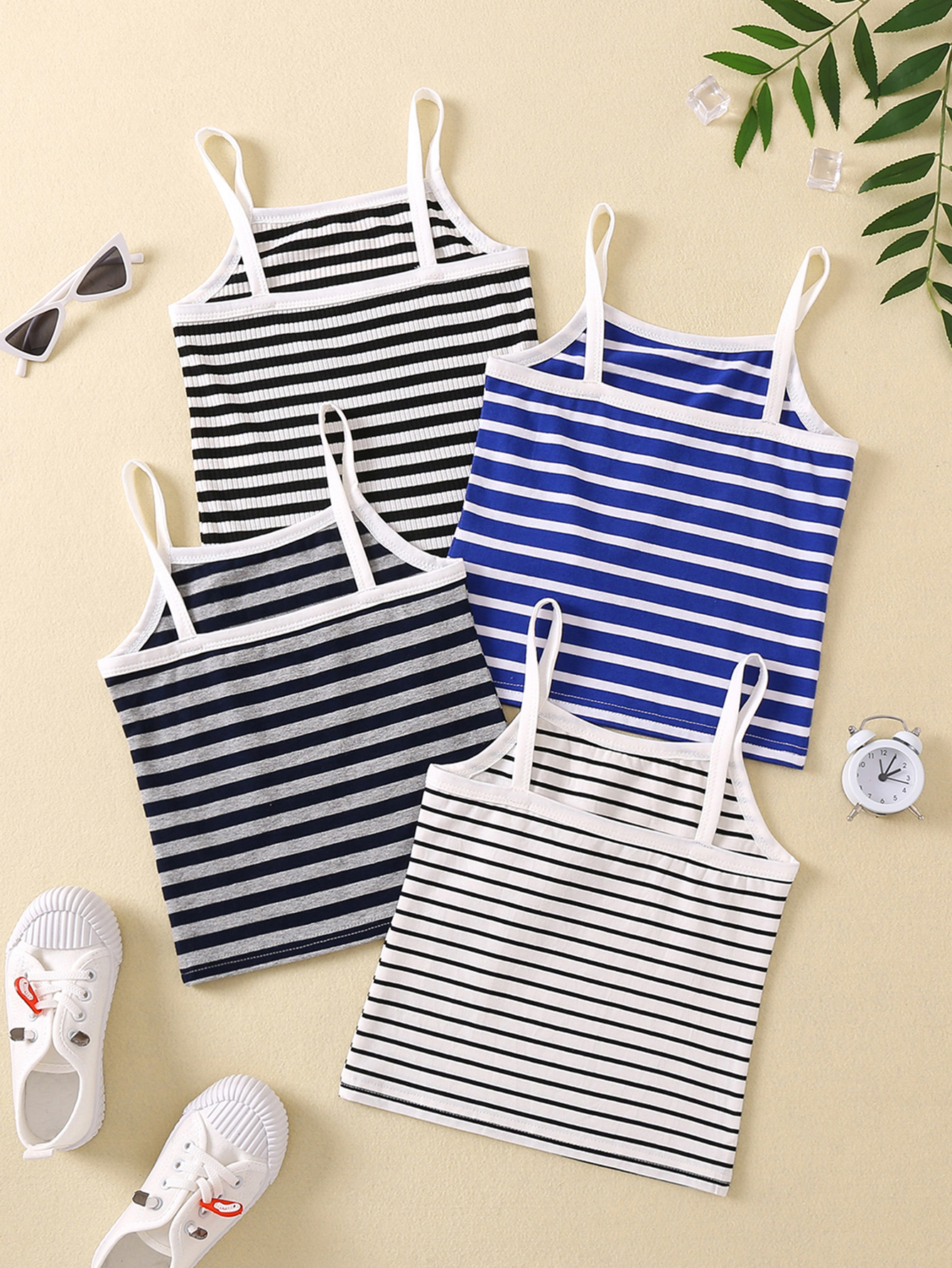 Camiseta sin mangas de algodón puro para niñas de Amazon, camisola versátil a rayas de verano, chaleco para niños, ropa infantil en stock al por mayor