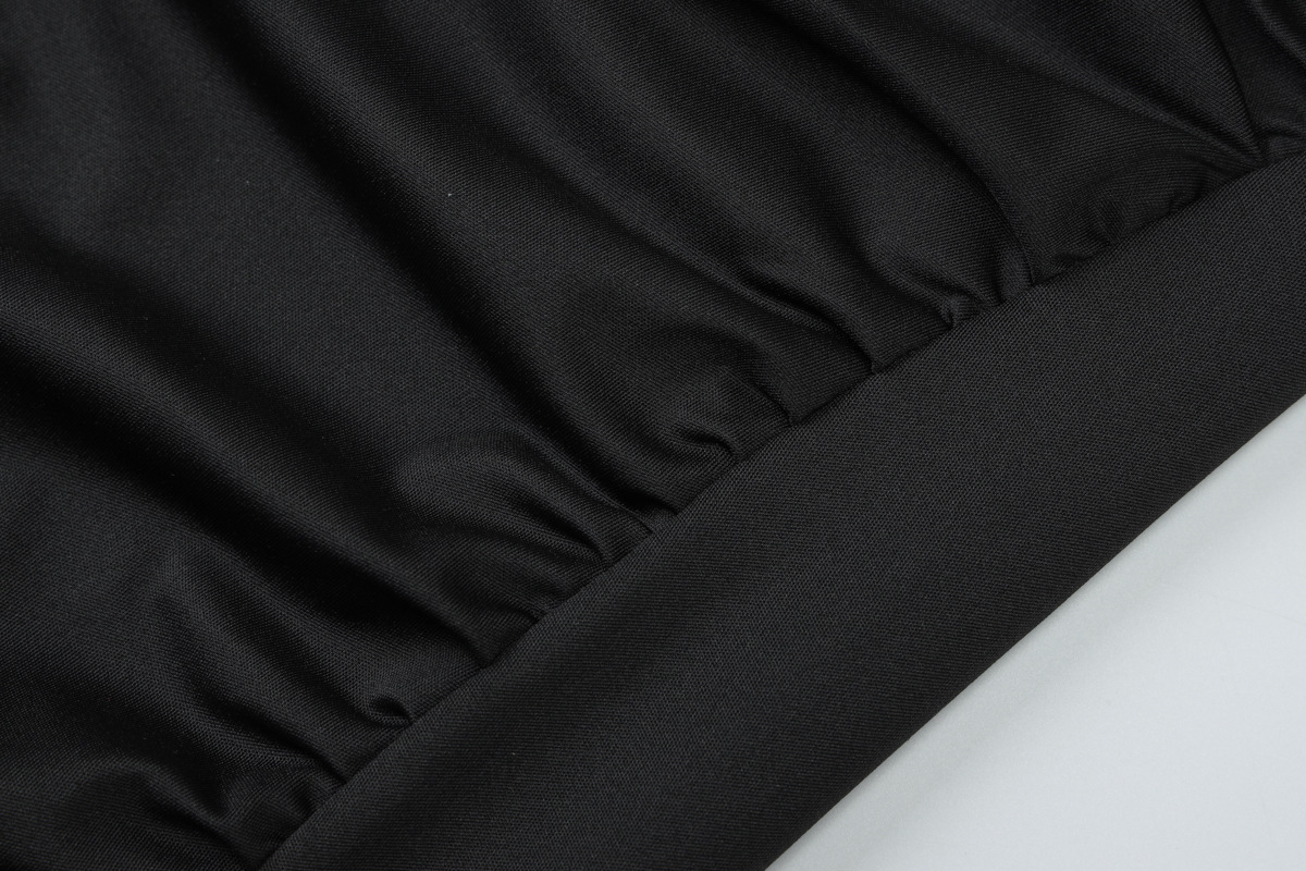 Women Clothing Sexy Deep V Plunge Long Sleeve Solid Color Sexy Double Stitching Pleated Maxi Dress