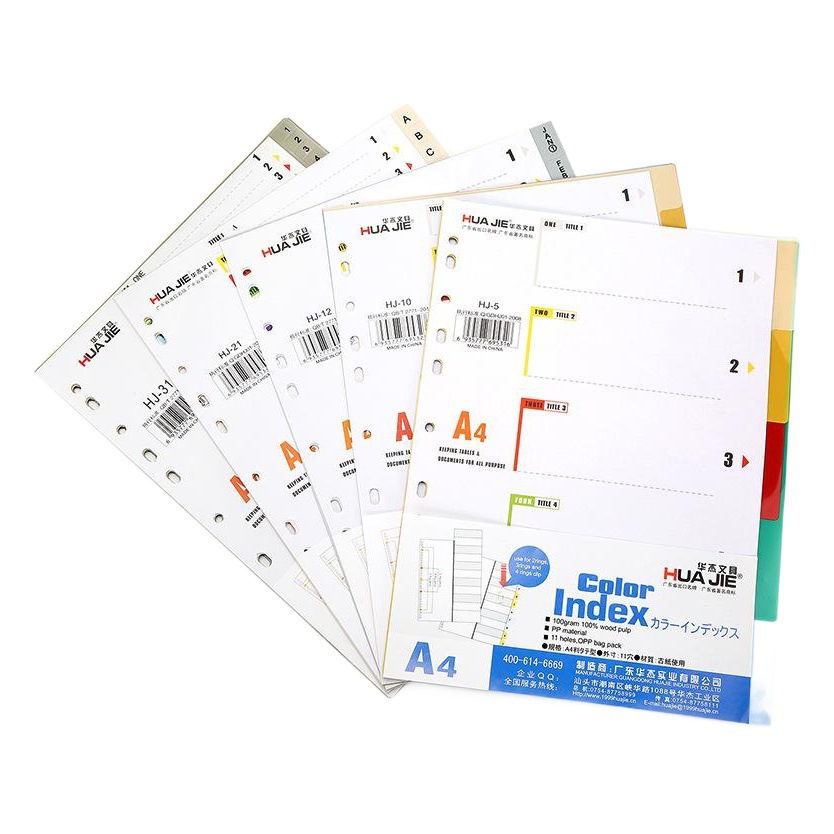 Huajie A4 papel índice papel de partición papel de clasificación de archivos de color papel de clasificación de hojas sueltas HJ-5 de HJ-31 image 1