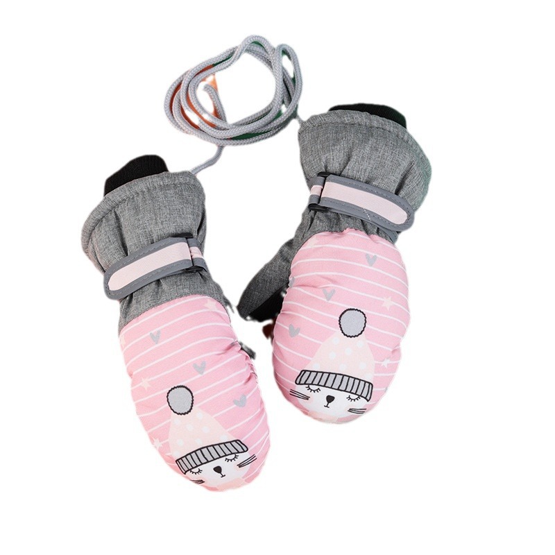 Nieve para niños forrada de lana engrosada impermeable antideslizante a prueba de viento de dibujos animados frío dedo paralelo dedo esquí bebé guantes de invierno