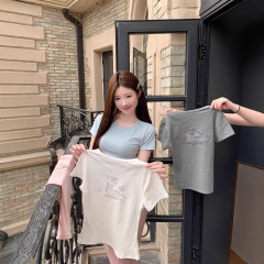【工場現物】純綿生地の透かし彫り刺繍丸首半袖tシャツ夏の修身は痩せています。