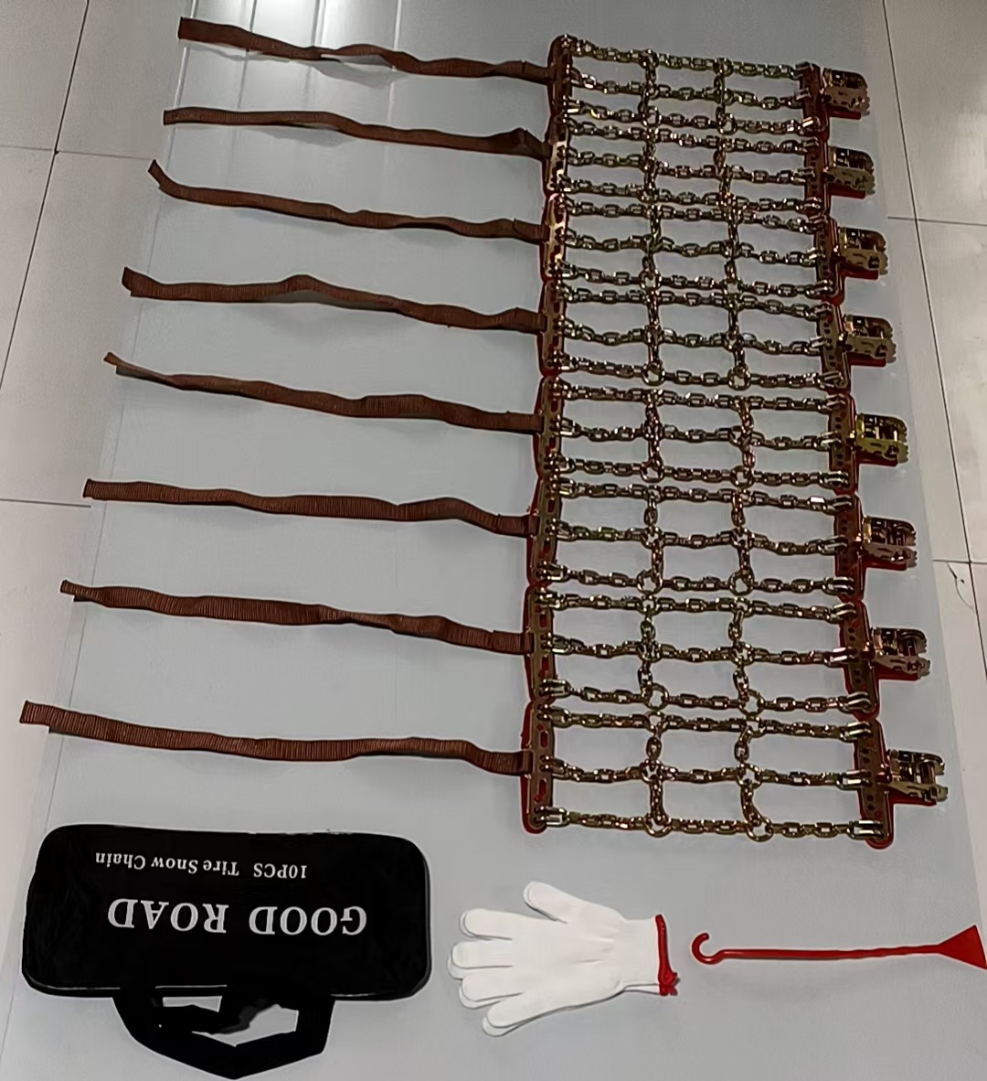 Universal car anti-skid chains for snow emergencies, cross-chain design, customizable, in stock from manufacturer