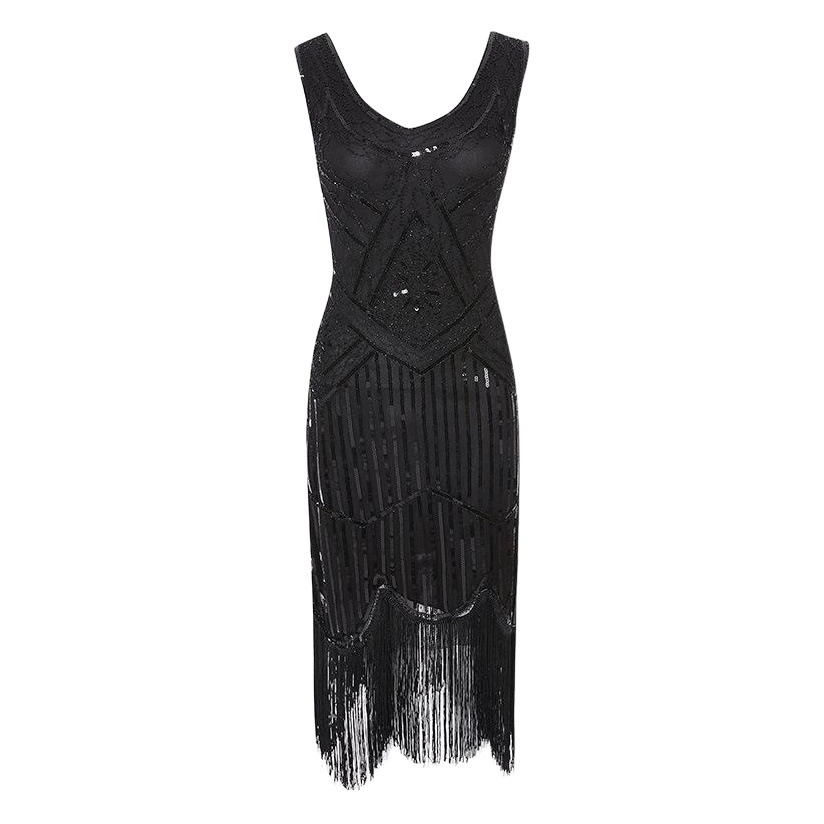 1920 Винтажное платье с кисточками и блестками Платье из бисера с кисточками Амазонка Взрывы Высококлассное банкетное платье