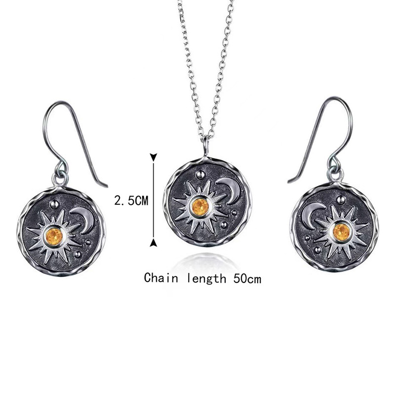 Retro Round Sun Moon Alloy Plating Artificial Gemstones Womenu0027S Earrings Necklace