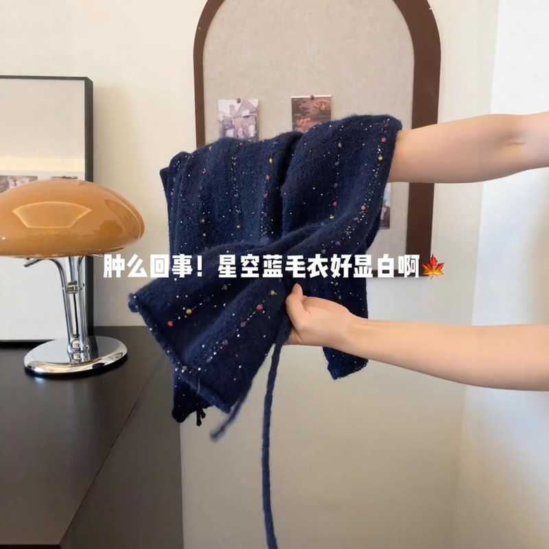 广州十三行高货爆款~彩色V领绑带针织衫女秋冬款慵懒软糯宽松毛衣|undefined