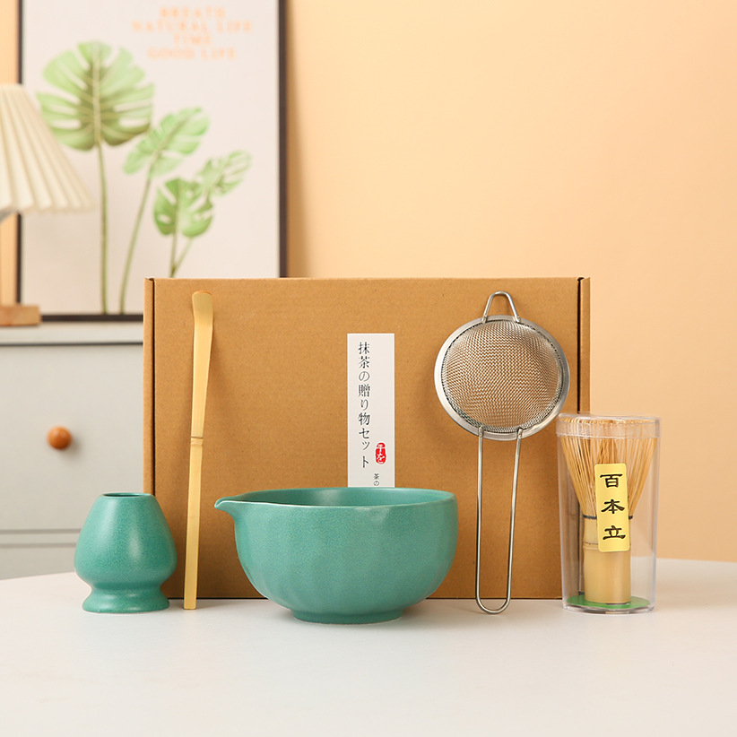 Juego de matcha degradado de matcha de estilo japonés exclusivo transfronterizo, cepillo de té Baibenli, juego de 5 piezas de herramientas de té de la dinastía Song