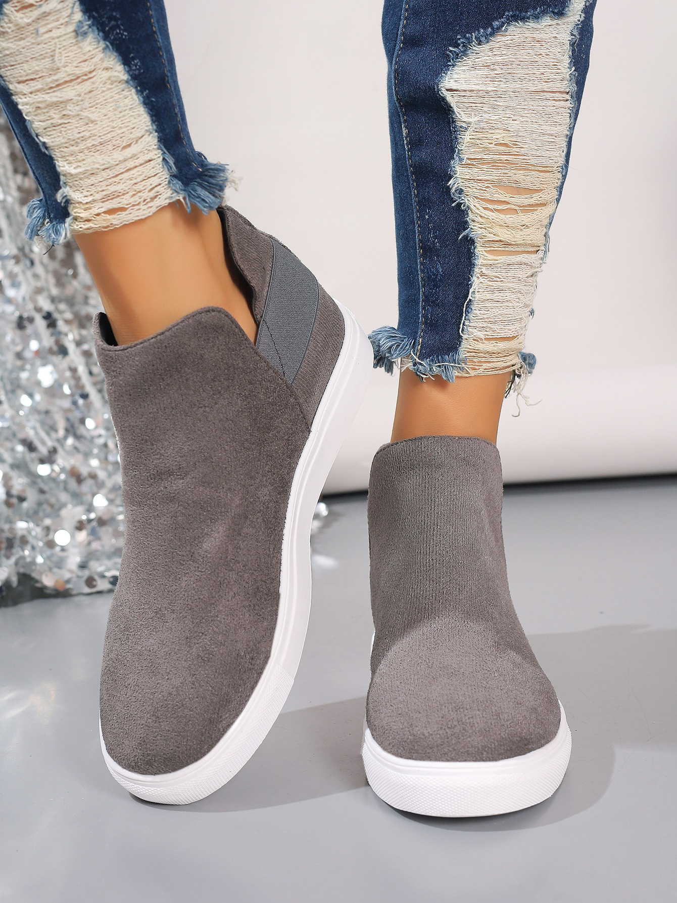 Large size women's shoes flat inside increase elastic casual sports shoes flat single shoes_voghion.com