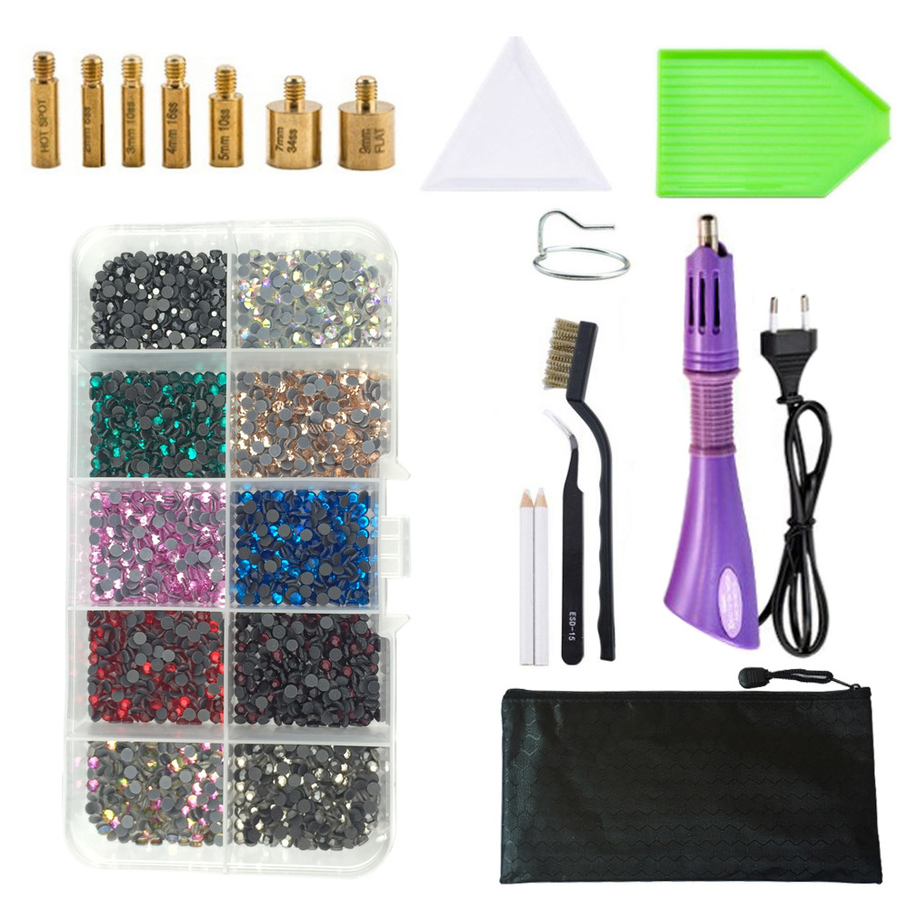 Máquina de perforación en caliente traje DMC fondo plano accesorios de herramientas de perforación en caliente pinzas Punto de ropa pluma de perforación bolsa de almacenamiento transfronterizo Amazon