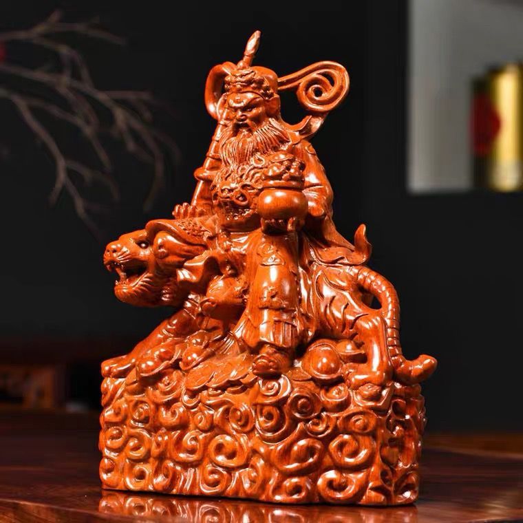 花梨木雕武财神赵公明神像摆件实木家居公司店铺装饰开业商务赠礼