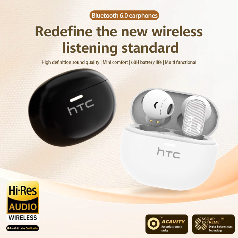 Htc Bluetooth Headset Ne16 Smart Touch Control with Three Switching Modes, Bluetooth 5.4 Dual Stereo, Long Standby Time