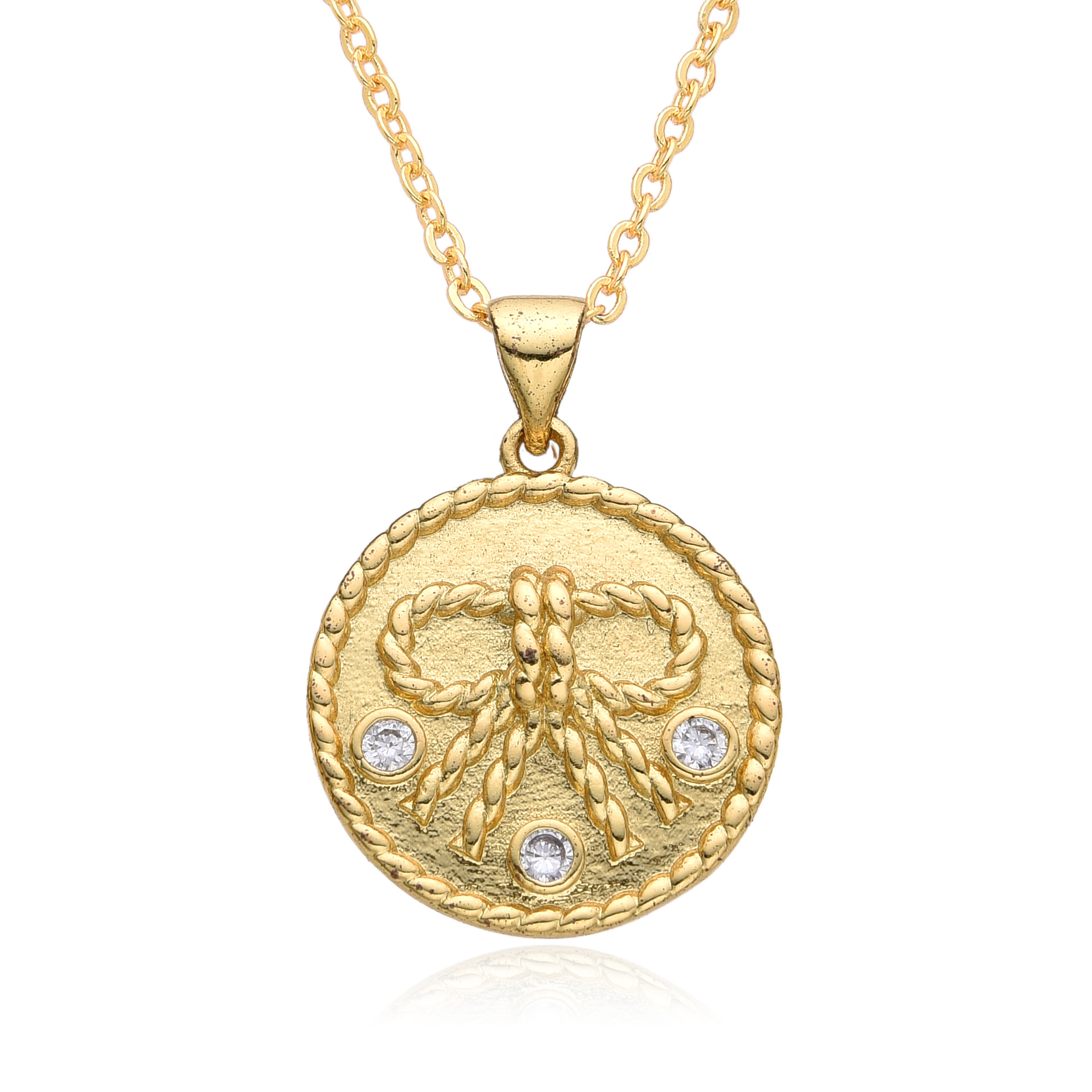 Collana con moneta in ottone placcato oro con ciondolo a forma di occhio di sole INS per uomo e donna_voghion.com