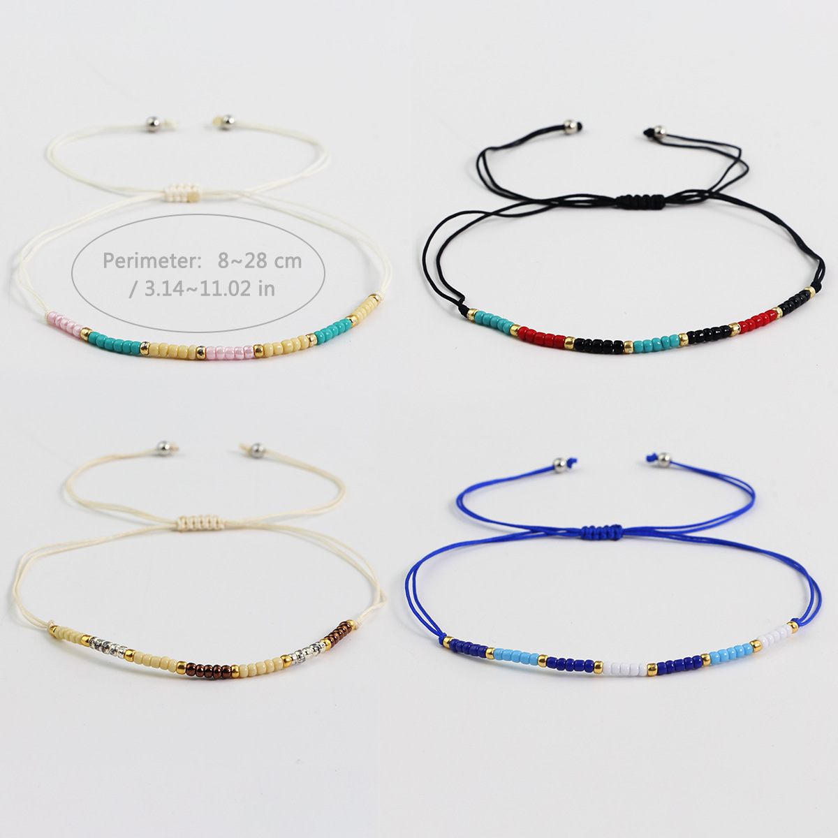 Seed Bead, rope Material Simple Style Round Seed Bead Rope Wholesale Drawstring Bracelets
