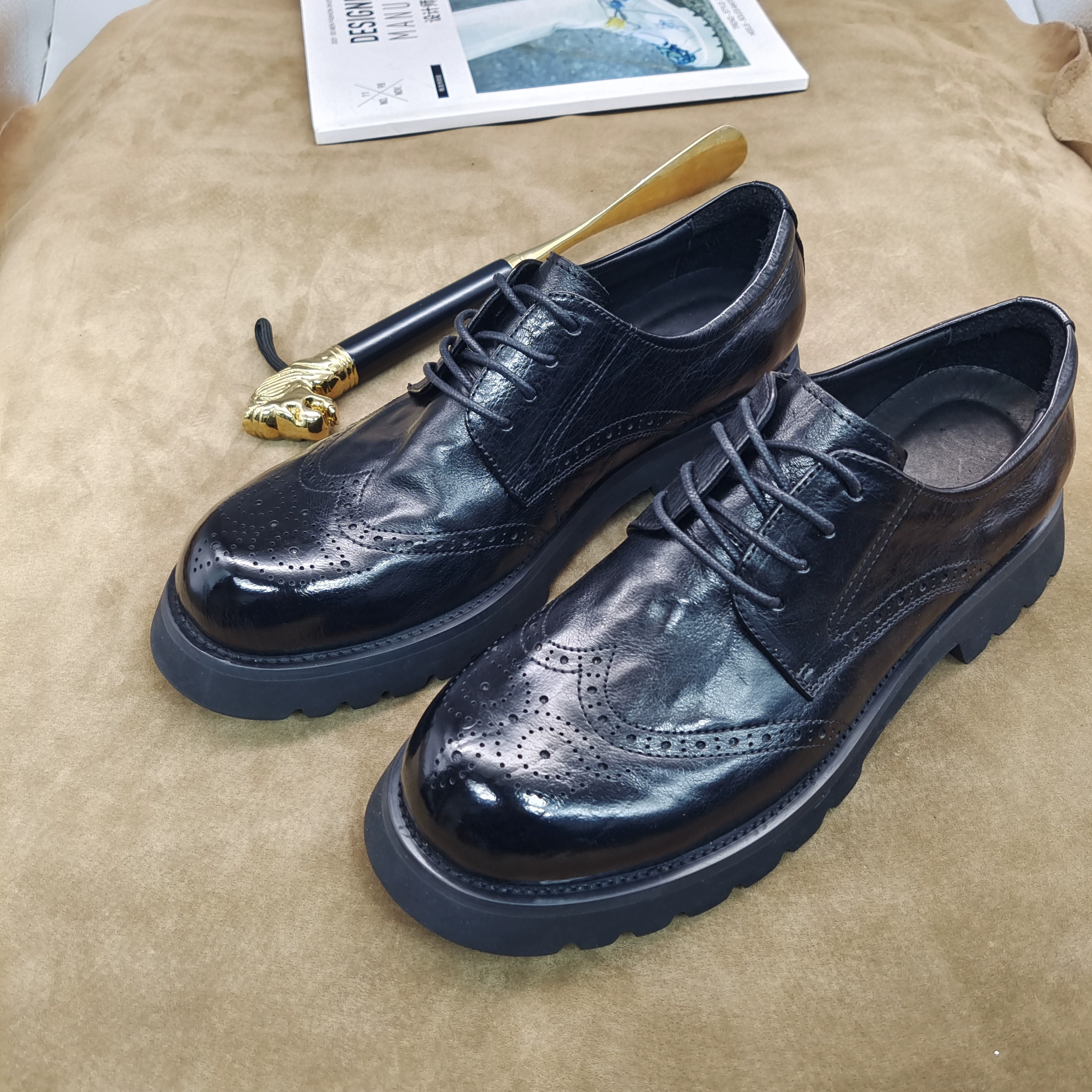 Мужские повседневные деловые туфли-броги ручной работы из натуральной кожи, классические туфли-дерби большого размера, универсальные, из чистой кожи, ручной работы, из натуральной кожи